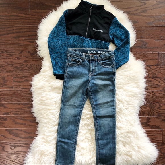 The Children's Place Other - Set of boys size 6 TCP denim skinny jeans & Timberland 1/4 zip pullover sweater